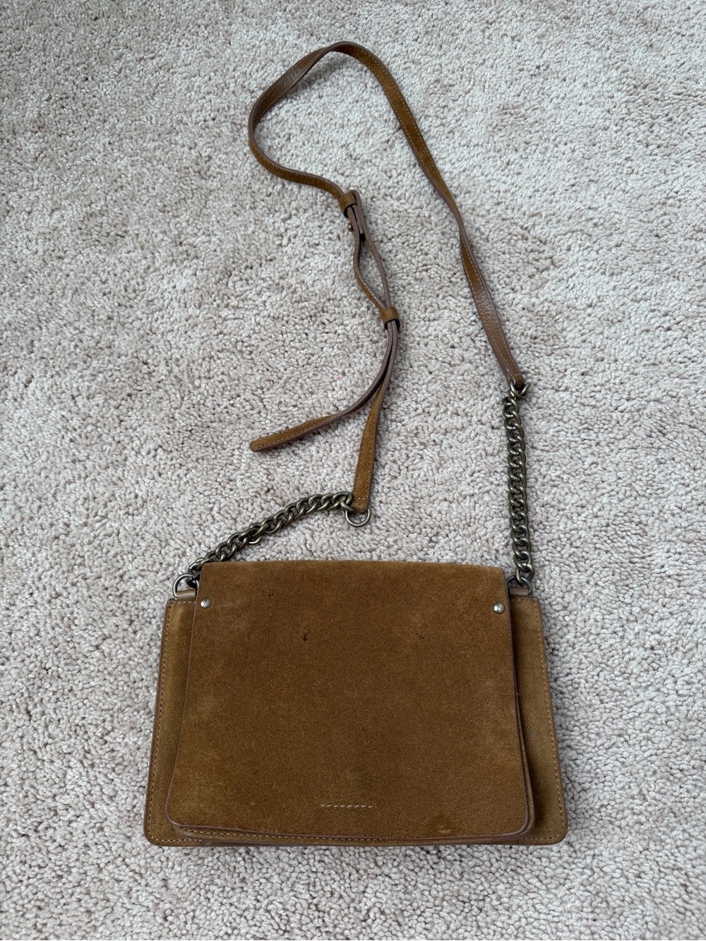 Gerard Darel Suede Crossbody in Brown with Chain Strap